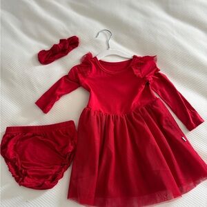 Little Sleepies Play Red Baby Dress with Headband and Bloomers, 12-18m, EUC